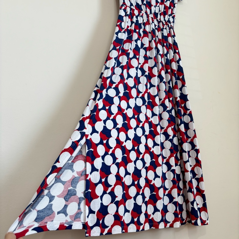 Modcloth short sleeve red navy white bold polka dots wrap V-neck pull over dress - Picture 10 of 16